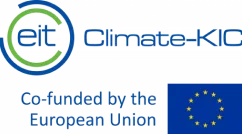 EIT Climate-KIC Logo mit EU-Förderung - blaues Logo mit europäischer Flagge