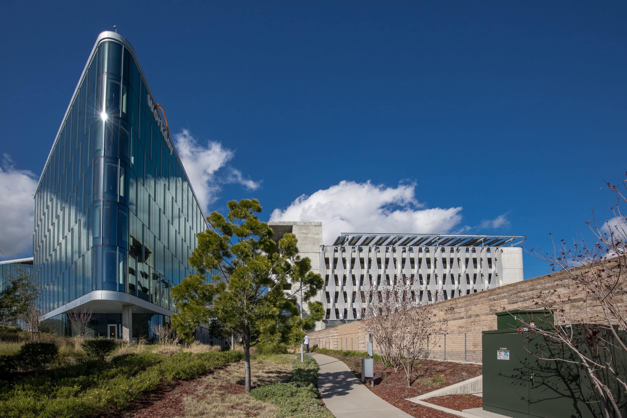A wide shot of the building that showcases how the facade fits in context.