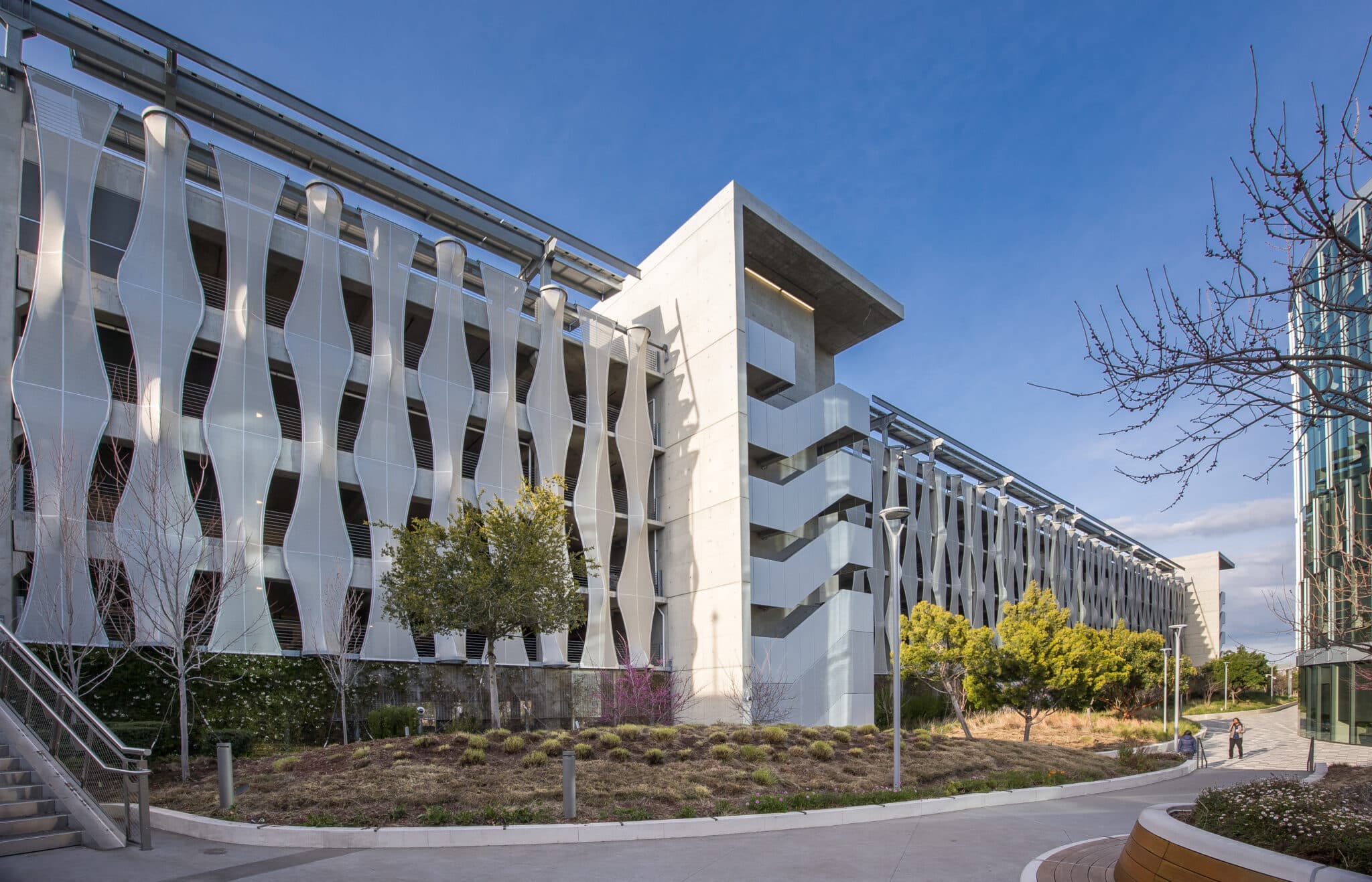 A wide view of the entire facade.