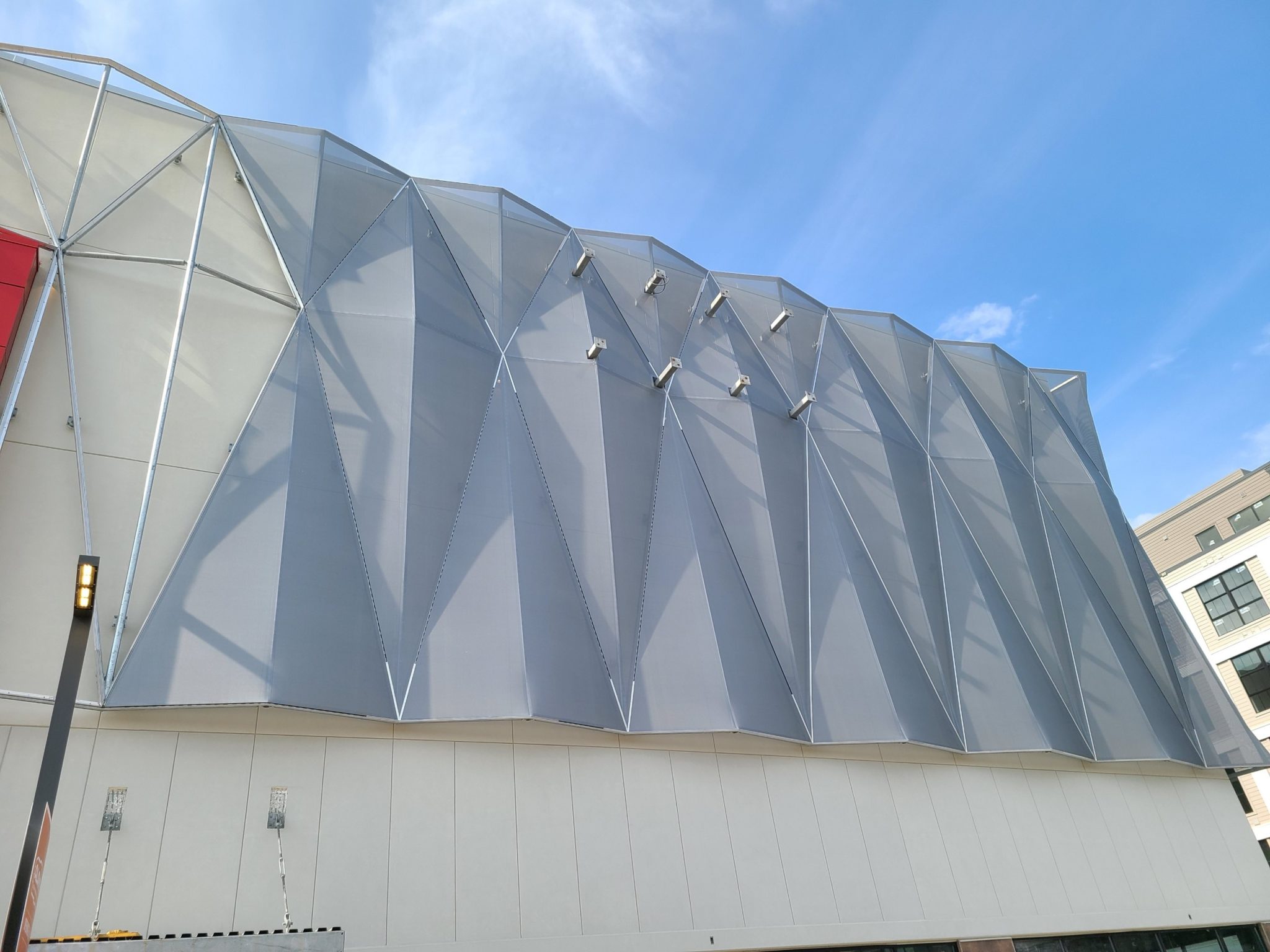 Close up image of the complex geometries on the facade.