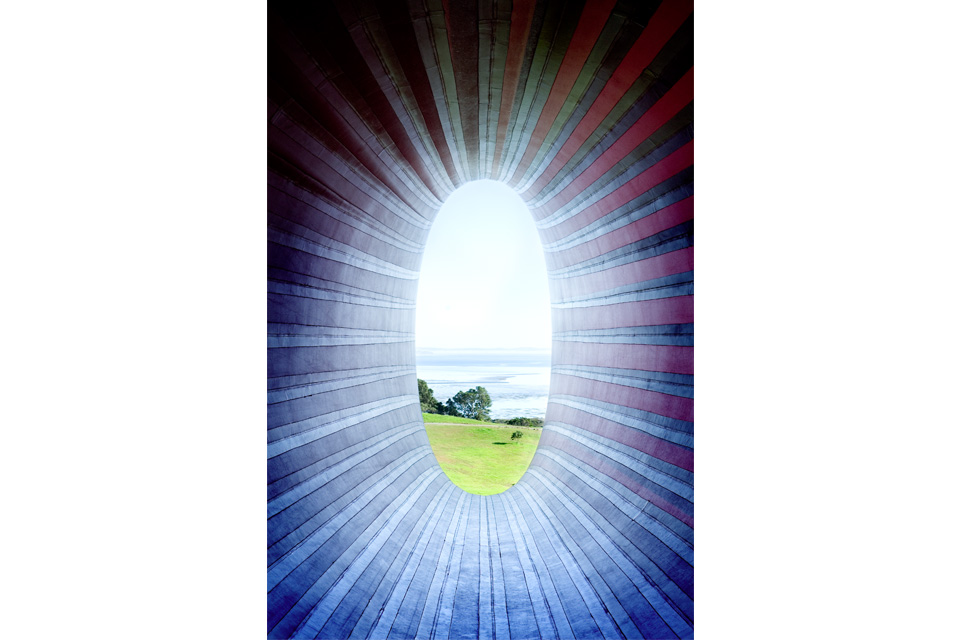 A view from the inside looking out of the sculture