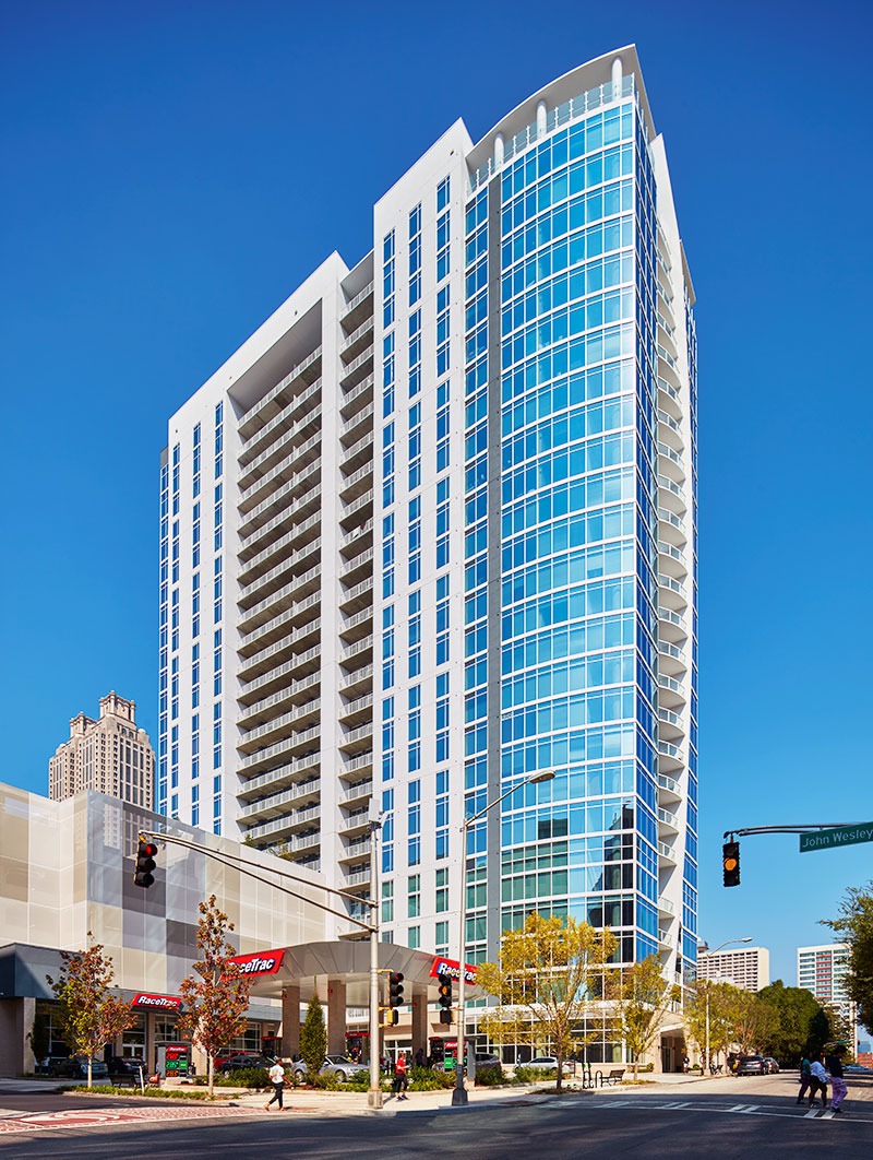 The facade against the entire building.