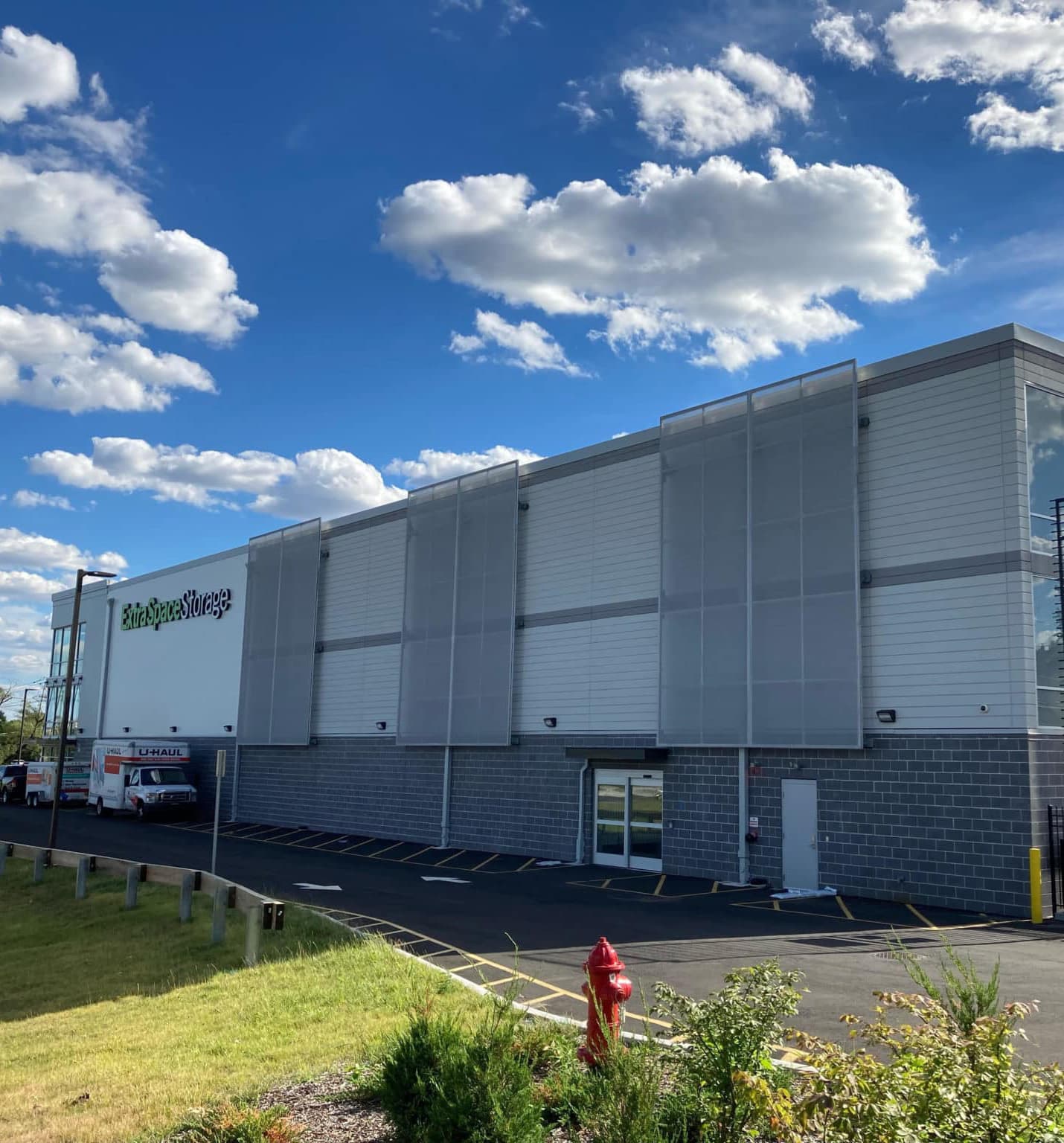 A view of the facade from across the street showing what it looks like in complete shade.