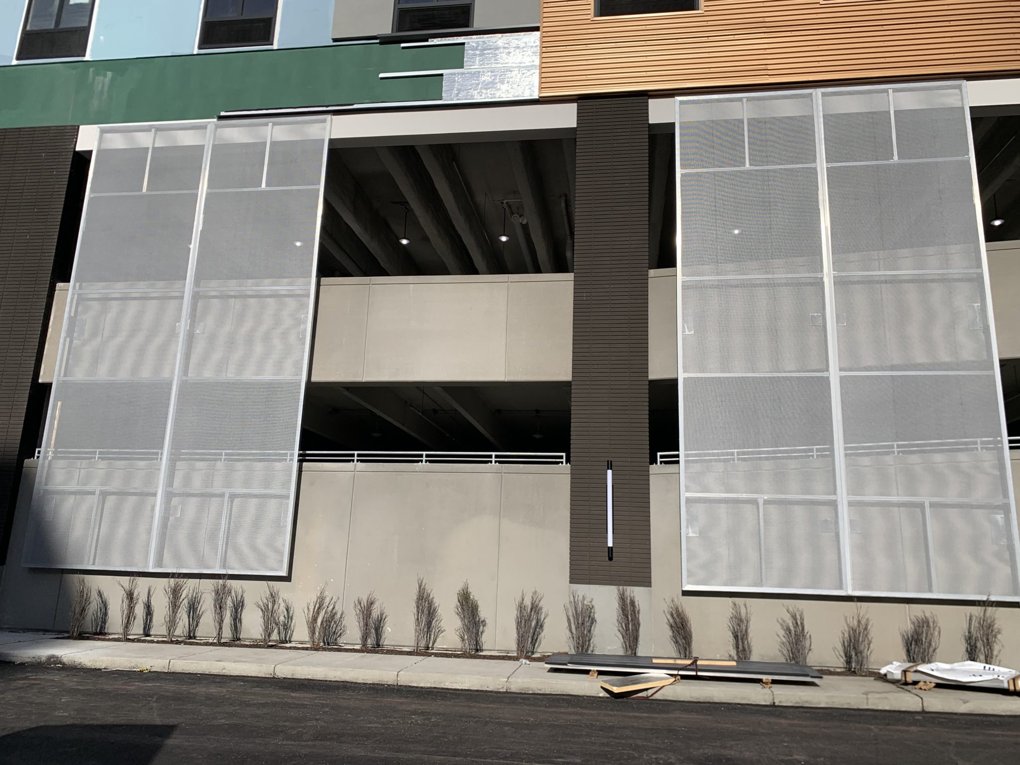 Imagery of the facades before the graphic components were installed.