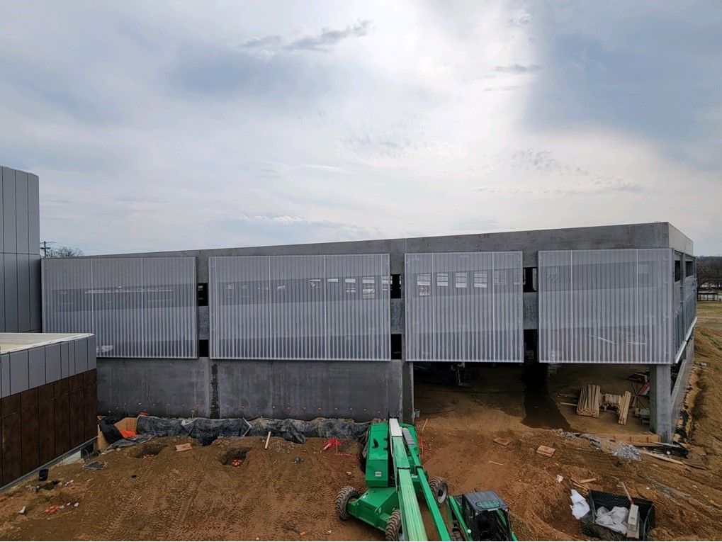 Another view of the facade from a new side of the building.