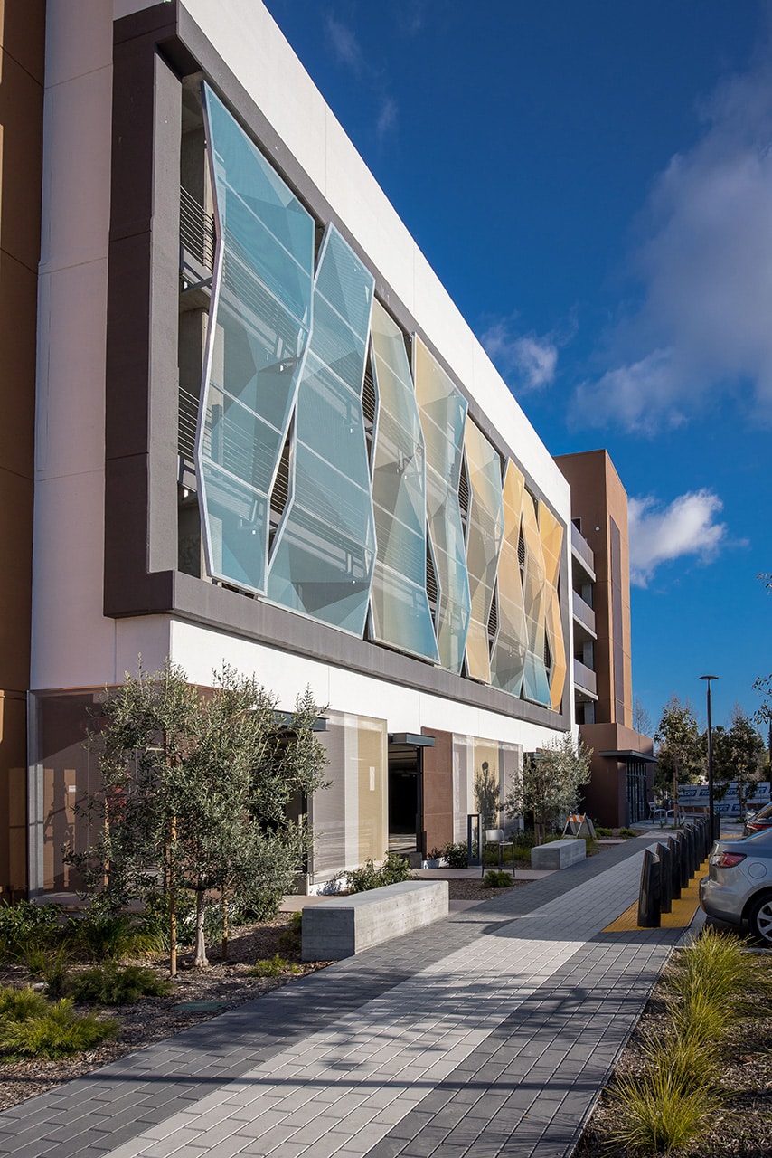 Another view of the facade from the side showing that it convex's a tiny amount.