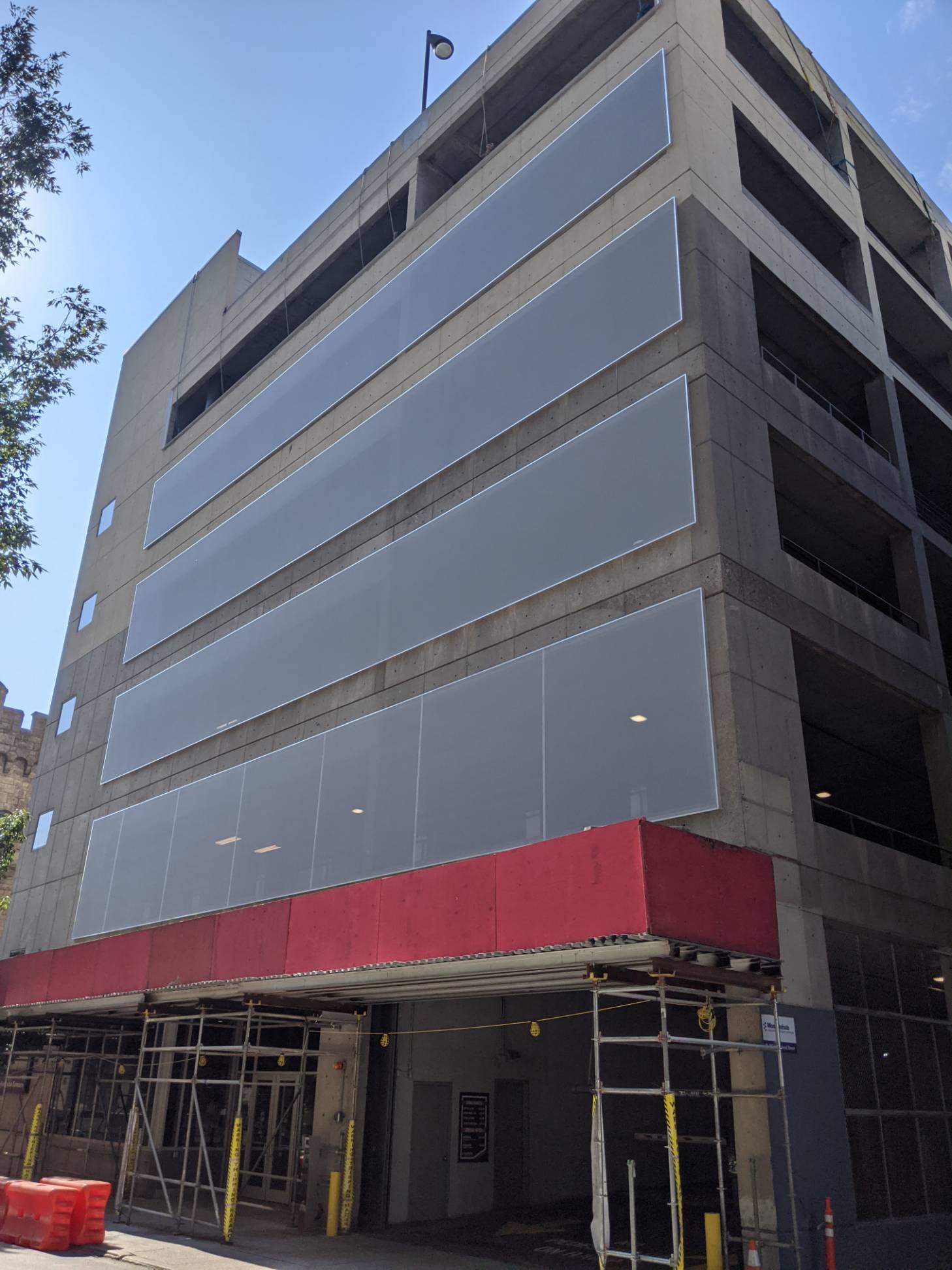 Another angle of the facade panels mounted to the building.