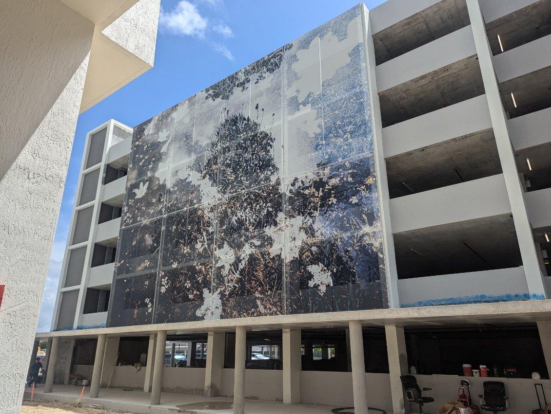 Another view of the black and white facade.