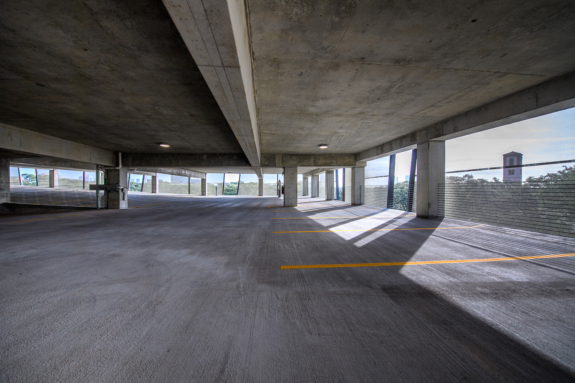 A view of the facades from inside of the garage.