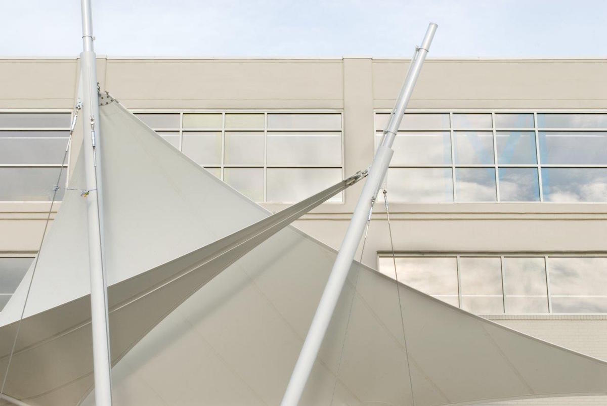 A close up of the tensile wings overlapping.