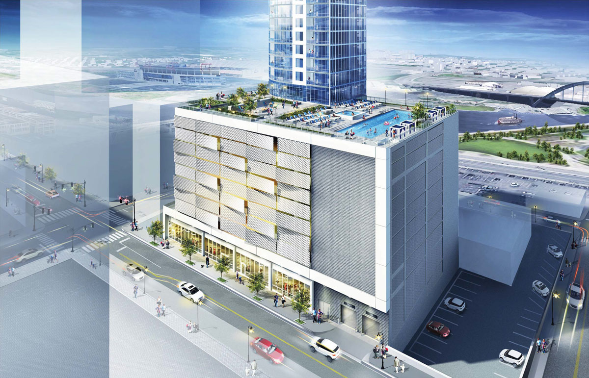 A rendering of the facade on the parking structure.