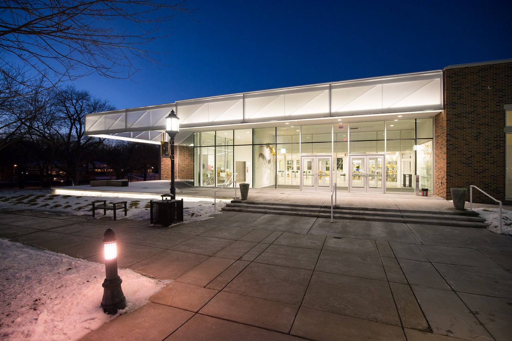 A wide view showing how much light the facade produces.