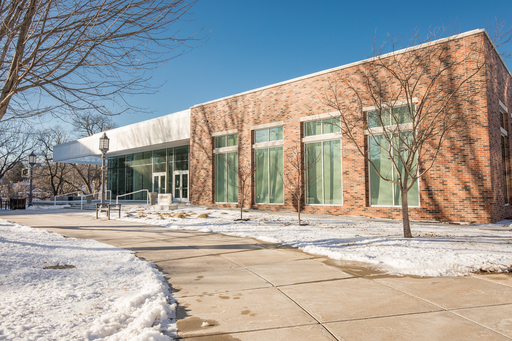A view of the entire building that shows the facade in context.