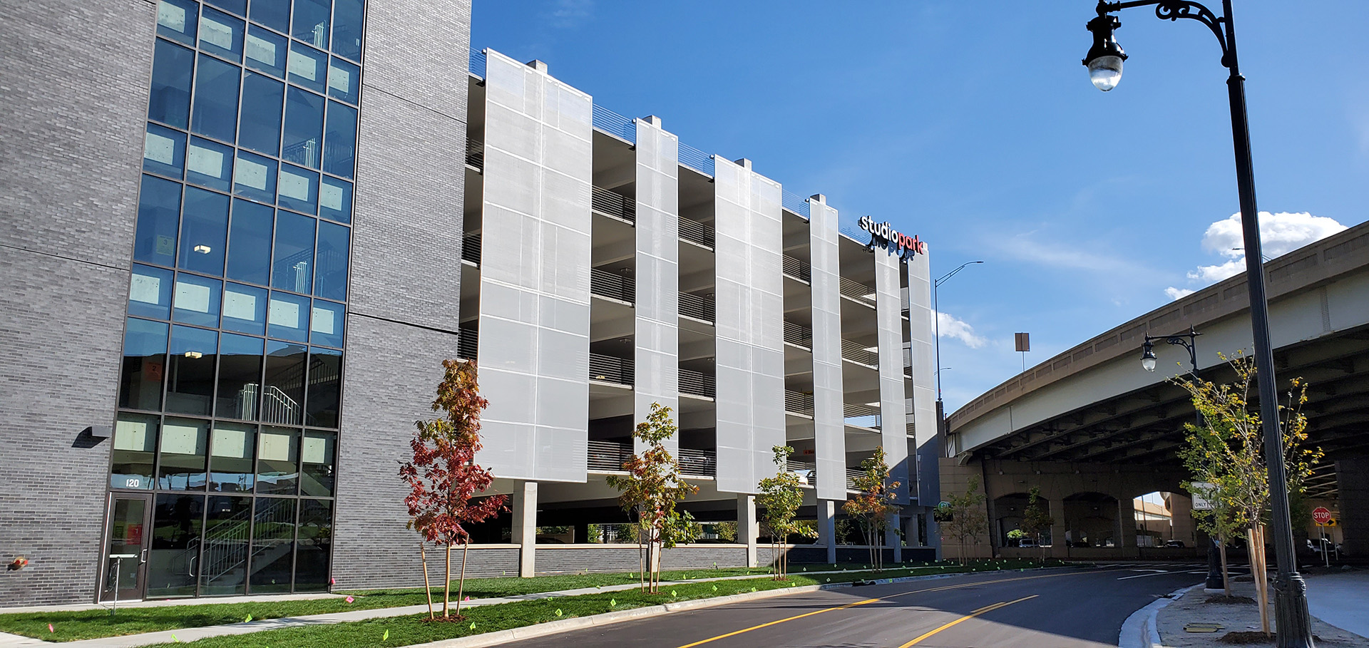 A view of the parking structure from across the street.