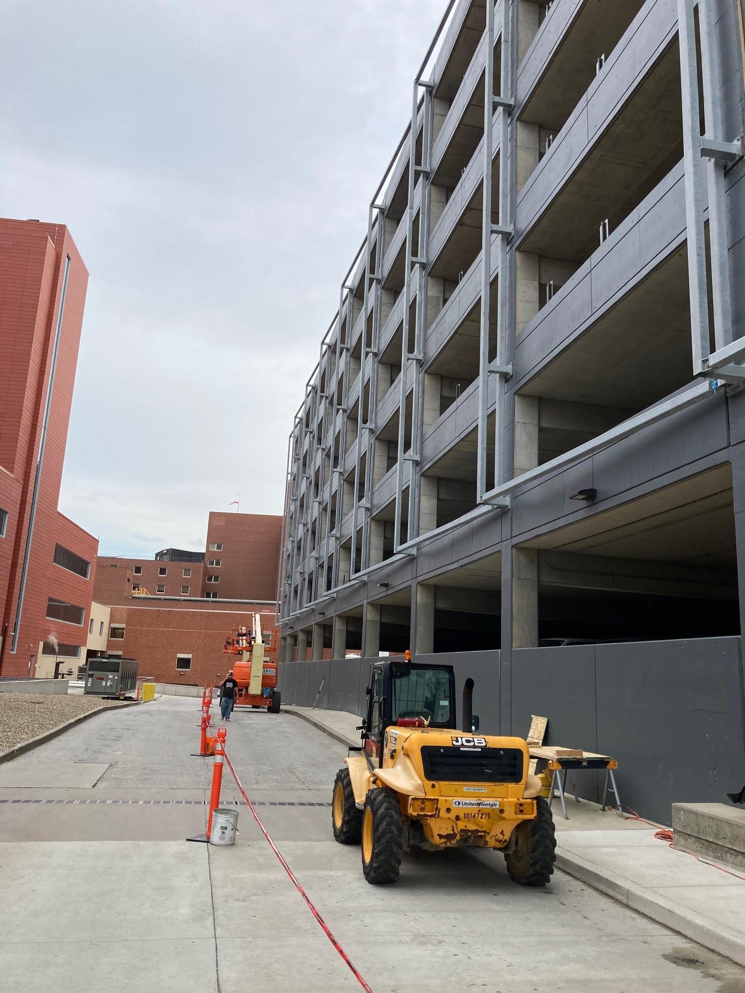 Progress photos of the steel framing being installed.