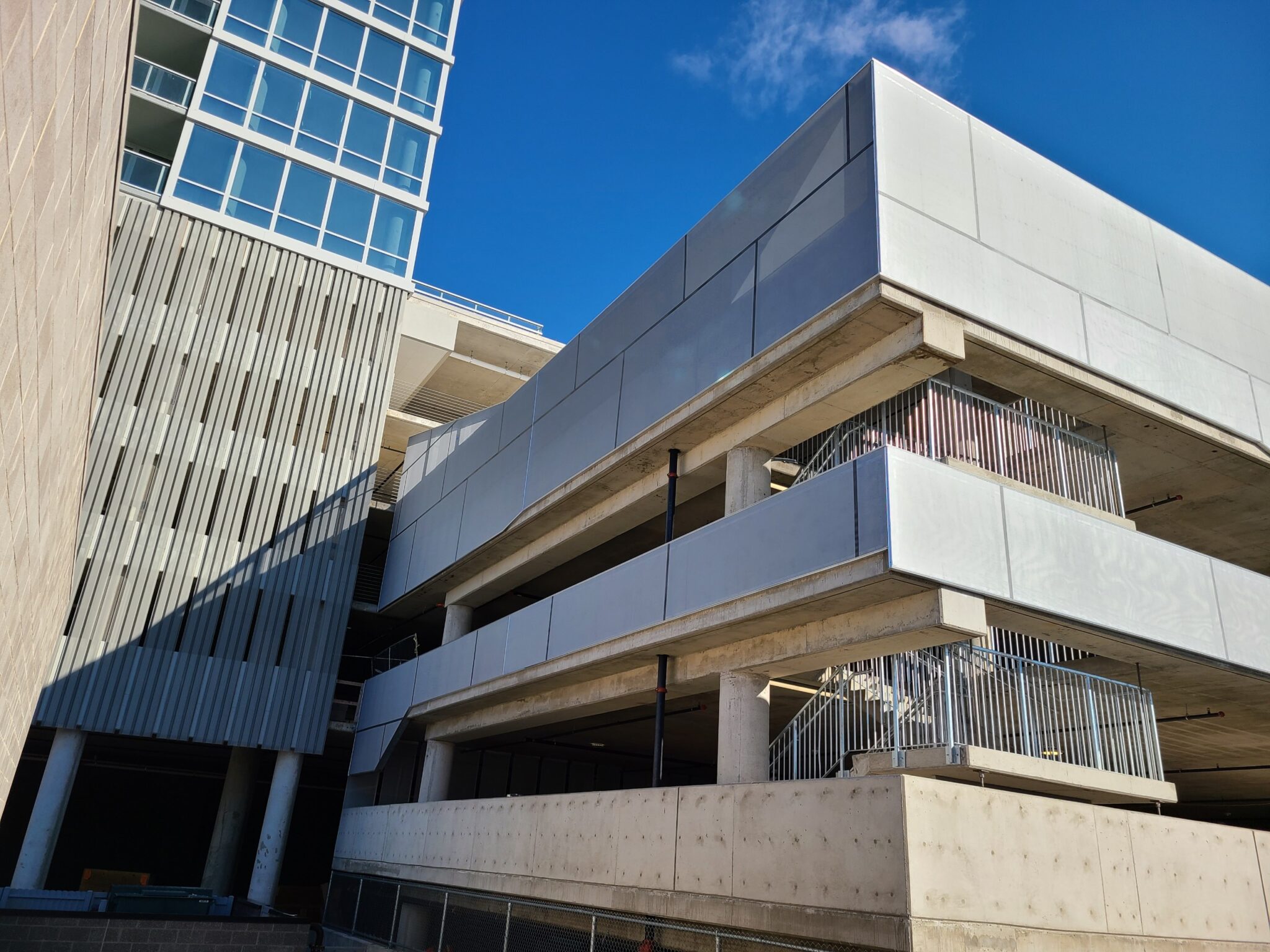A view showing how the facade wraps around the entire structure