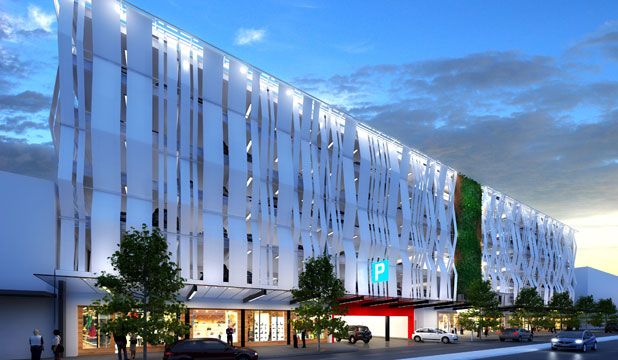 Rendering of the entier building showing the facade in context.
