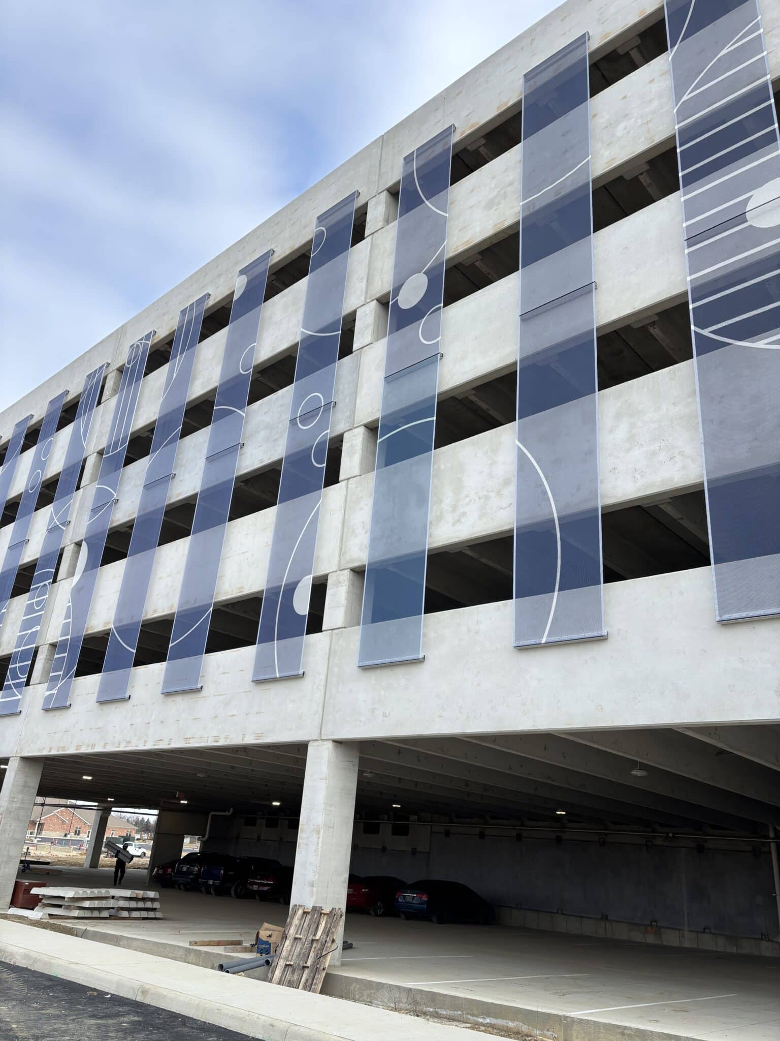 A view of the panels form the sidewalk.