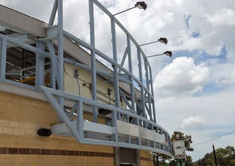 The steel cladding frame that the facade is installed on.