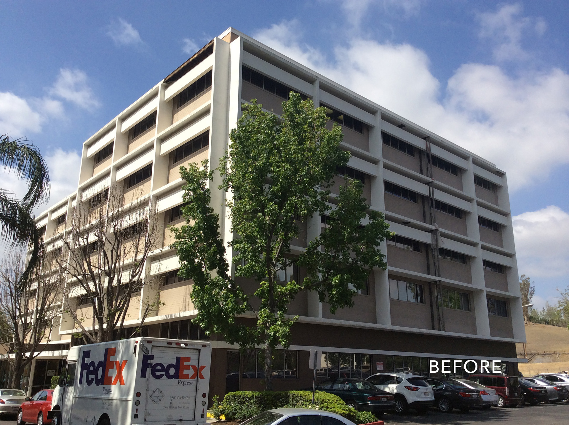 An image of what the building looked like before the facade was installed.