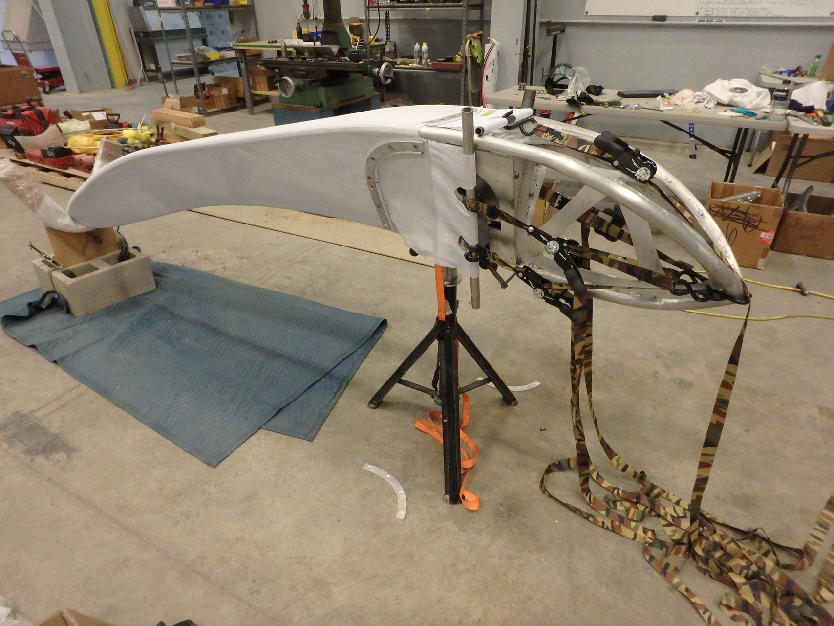 A photo of one of the facade "feathers" being assembled.