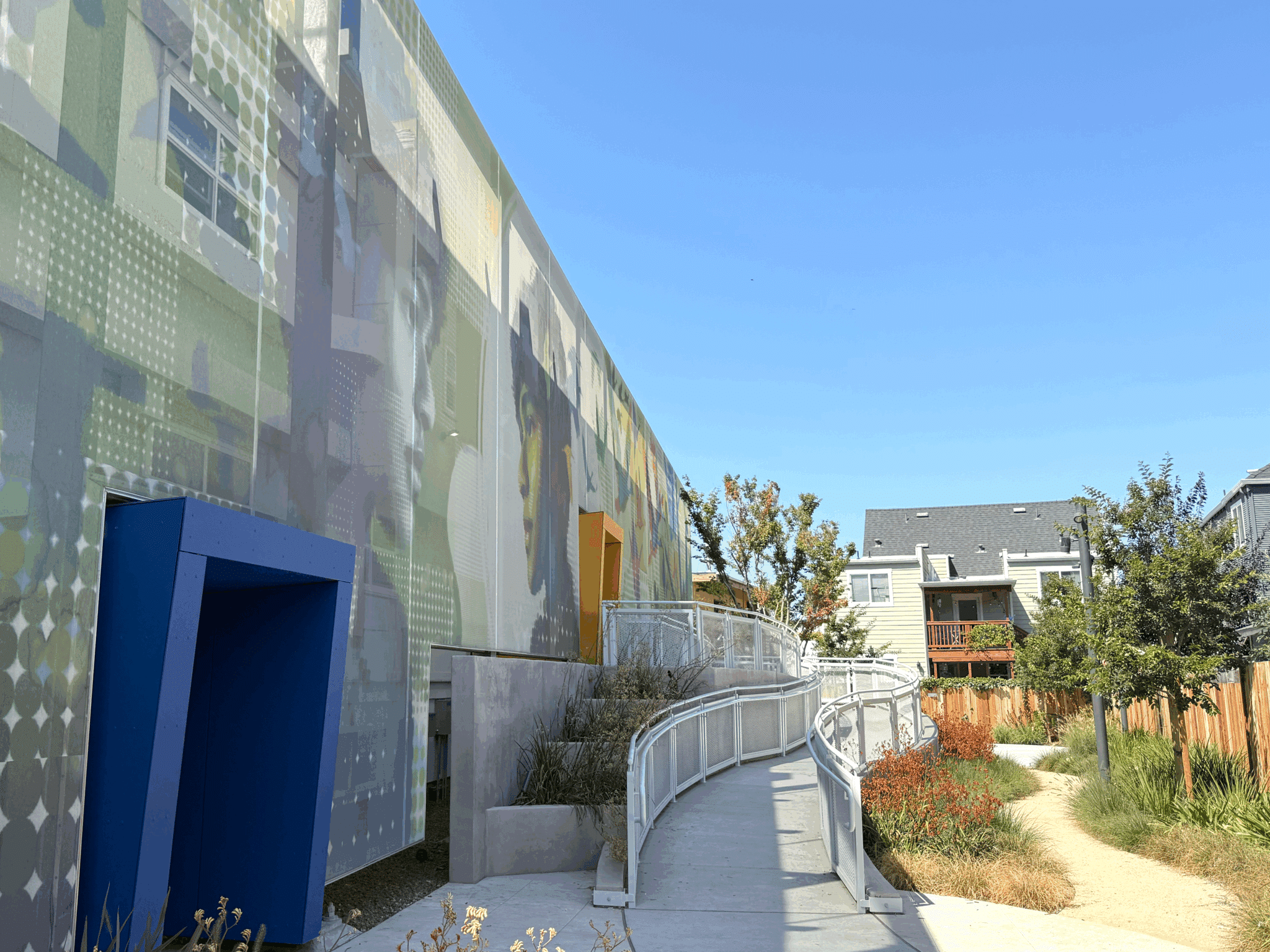 The facade that runs along the back side of the buildings garden.