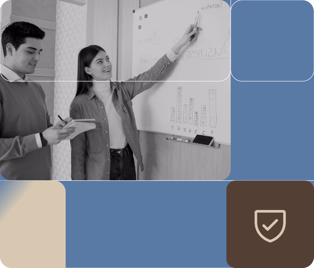 an image of a female person presenting on a white board