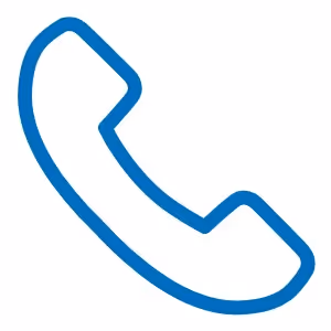 Blue telephone handset icon on a white background.