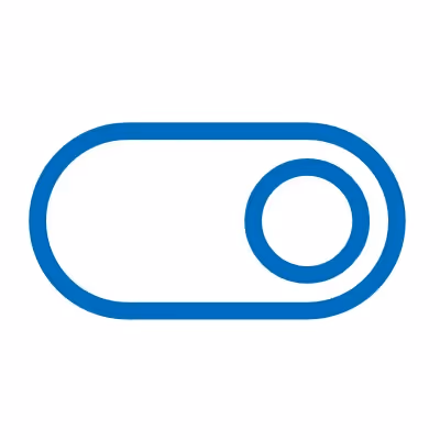 Blue toggle switch in the off position on a white background.