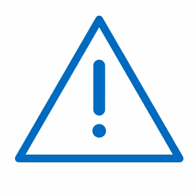 Blue triangular warning sign with an exclamation mark inside.