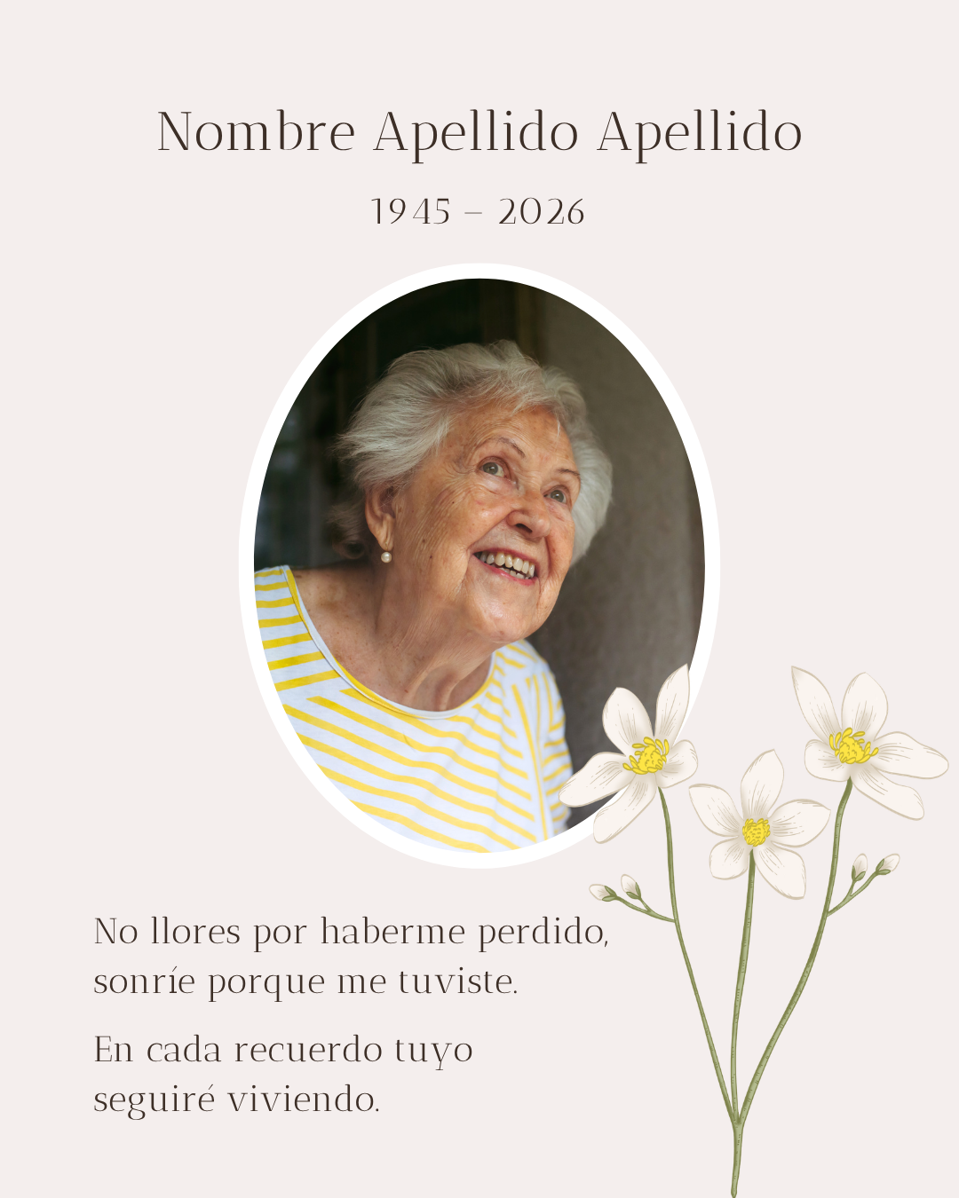 Plantilla de recordatorio funerario personalizado para homenajear a un difunto