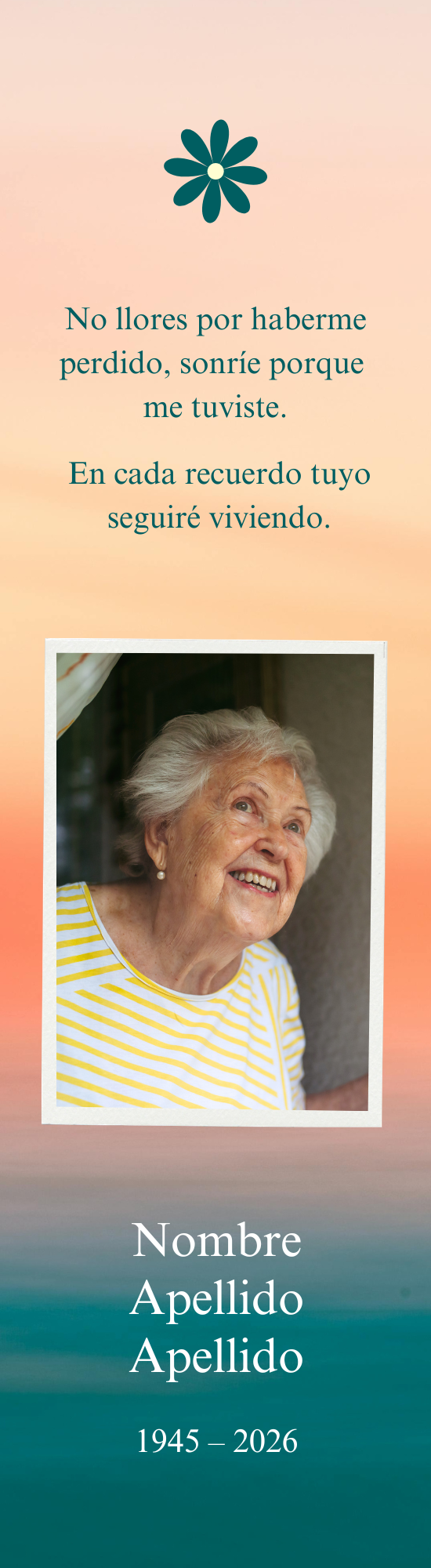 Diseño de marcapáginas recordatorio para funeral