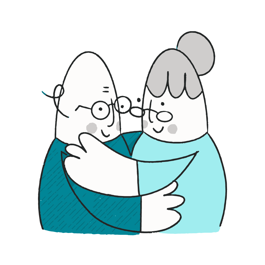 Señores abrazados. Pareja.
