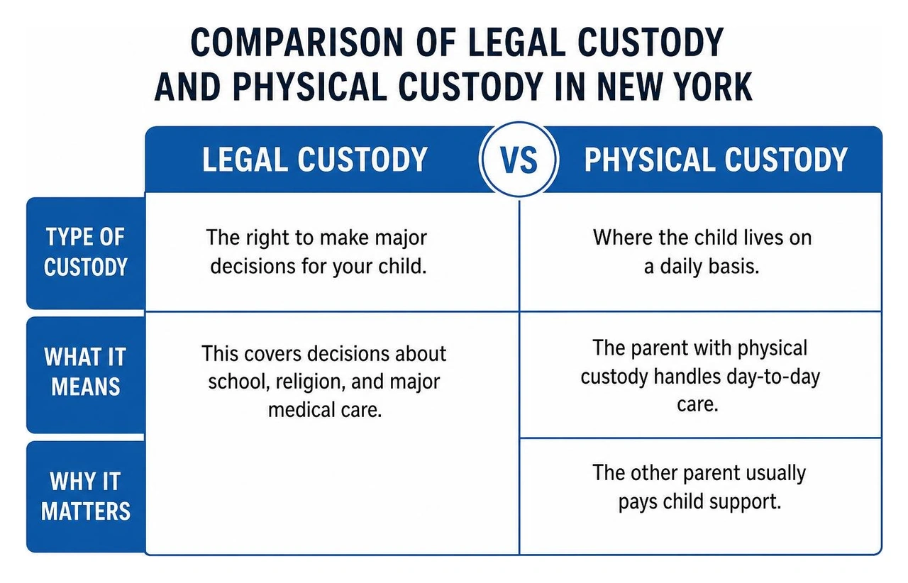 Comparison of legal custody and physical custody in New York Comparison of legal custody and physical custody in New York