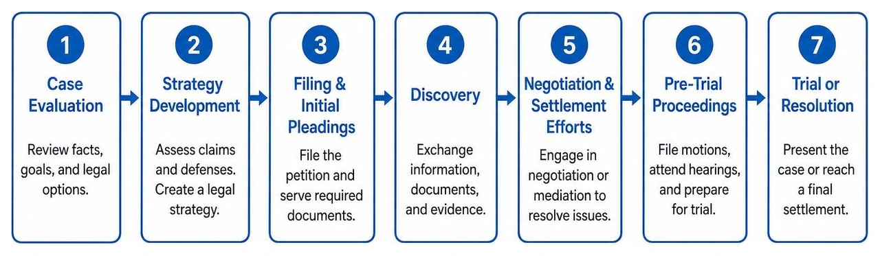Step-by-step litigation process from case evaluation to resolution Step-by-step litigation process from case evaluation to resolution