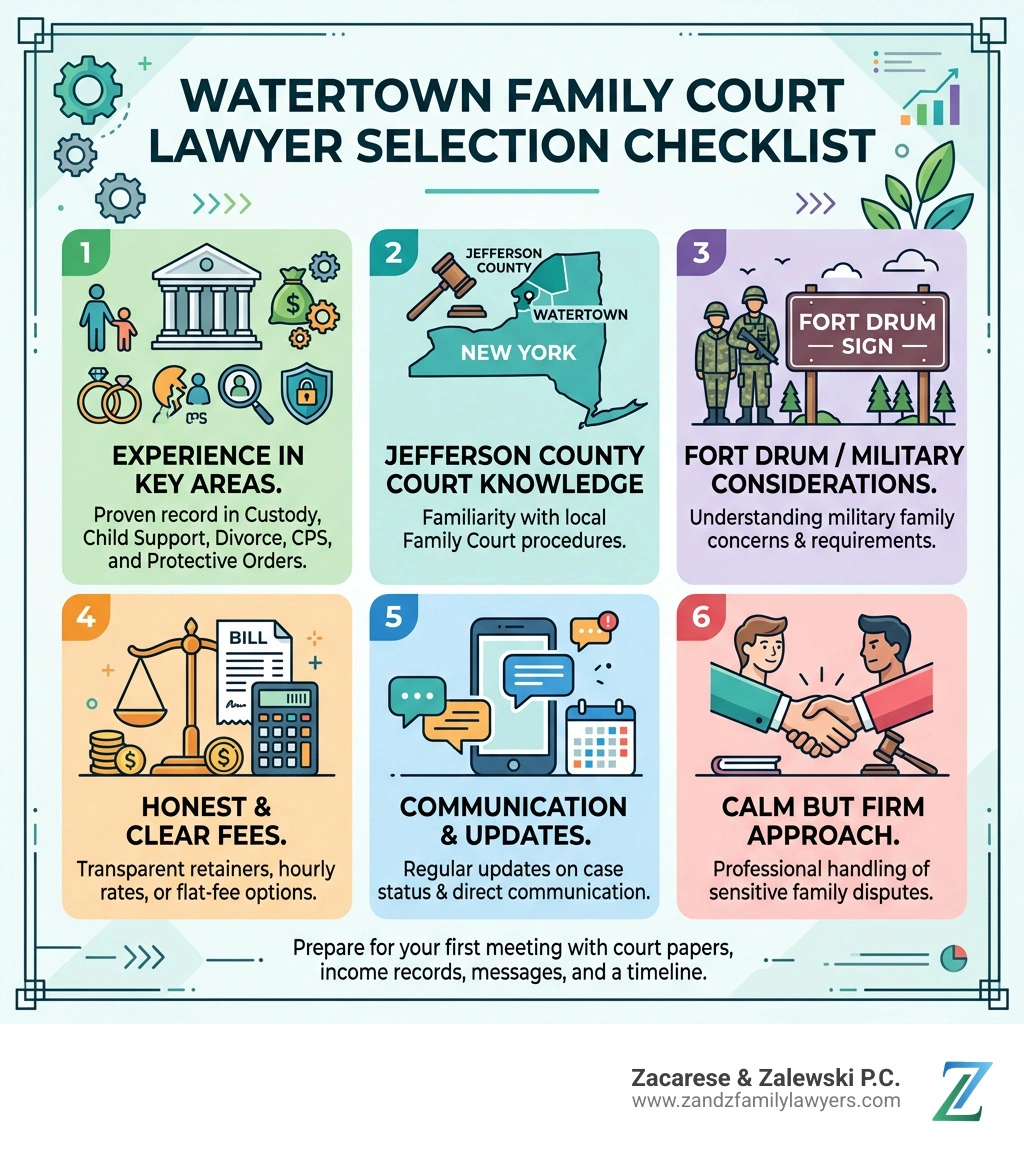 Watertown family court lawyer selection checklist infographic Watertown family court lawyer selection checklist infographic