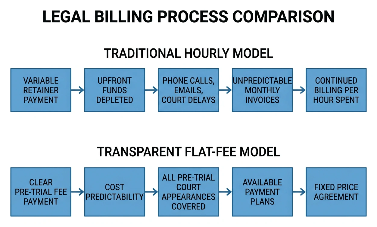 Hourly retainer vs flat fee process comparison Hourly retainer vs flat fee process comparison