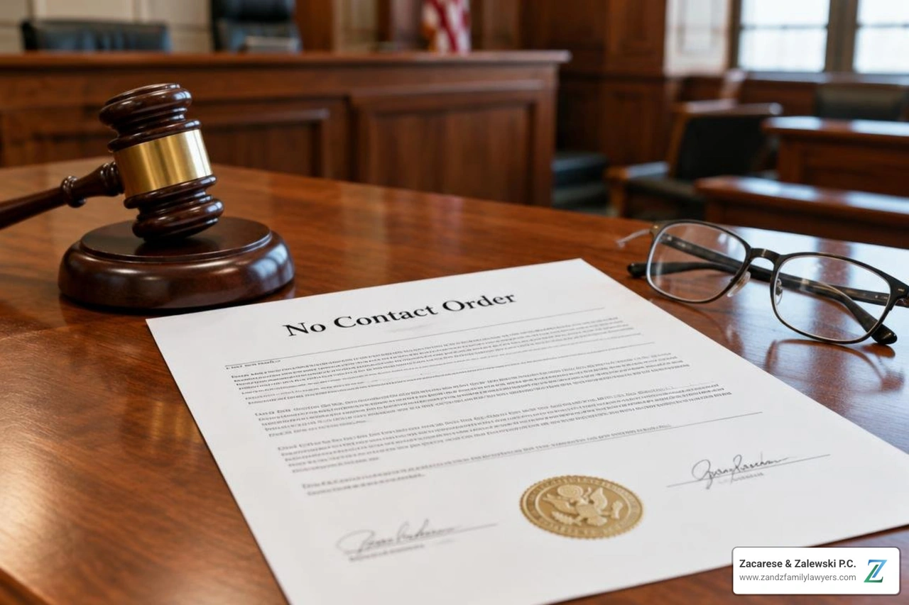legal courtroom documents representing a domestic violence no contact order legal courtroom documents representing a domestic violence no contact order