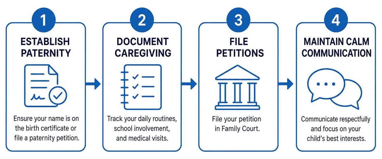 Step-by-step custody roadmap: establish paternity, document caregiving, file petitions, maintain calm communication Step-by-step custody roadmap: establish paternity, document caregiving, file petitions, maintain calm communication