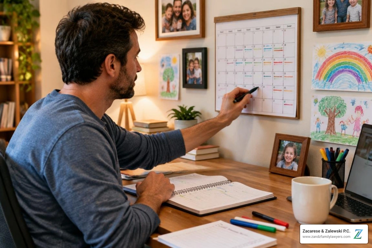 father organizing parenting logs and calendars father organizing parenting logs and calendars