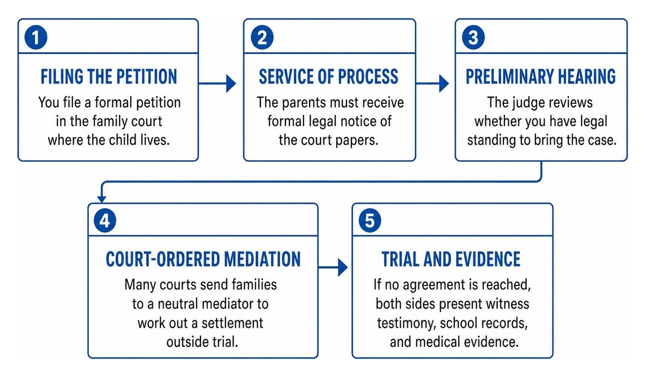 Legal process workflow for family court petitions Legal process workflow for family court petitions