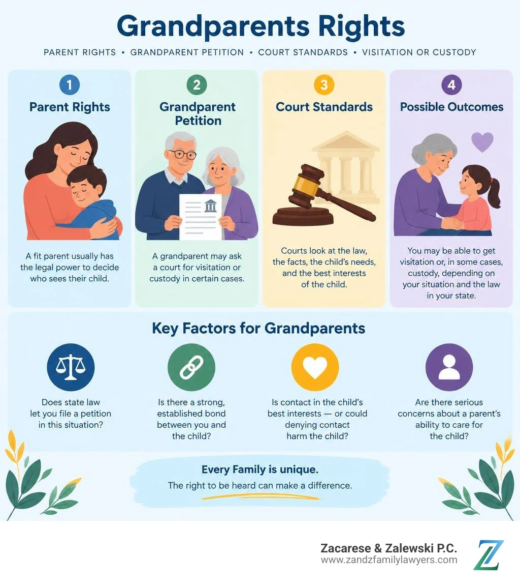 Infographic showing parent rights, grandparent petition, court standards, and possible visitation or custody infographic Infographic showing parent rights, grandparent petition, court standards, and possible visitation or custody infographic