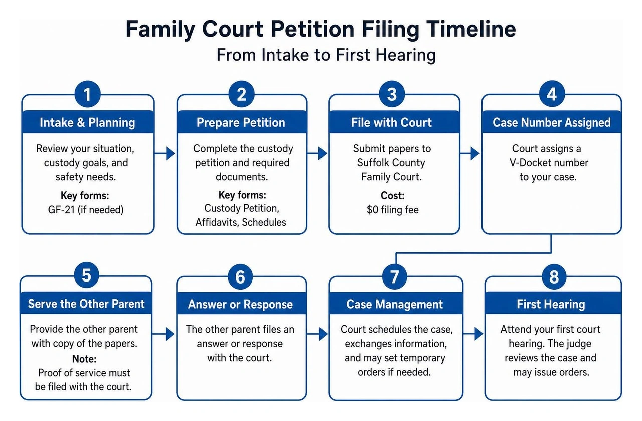 Family court petition filing timeline from intake to first hearing Family court petition filing timeline from intake to first hearing