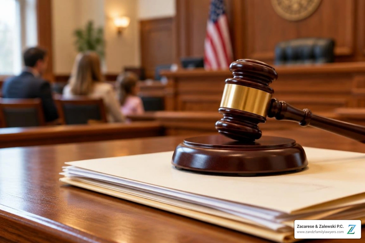 family courtroom gavel and legal documents family courtroom gavel and legal documents