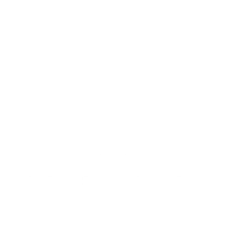White logo of Skorman Development with stylized geometric shapes above the company name on a black background.