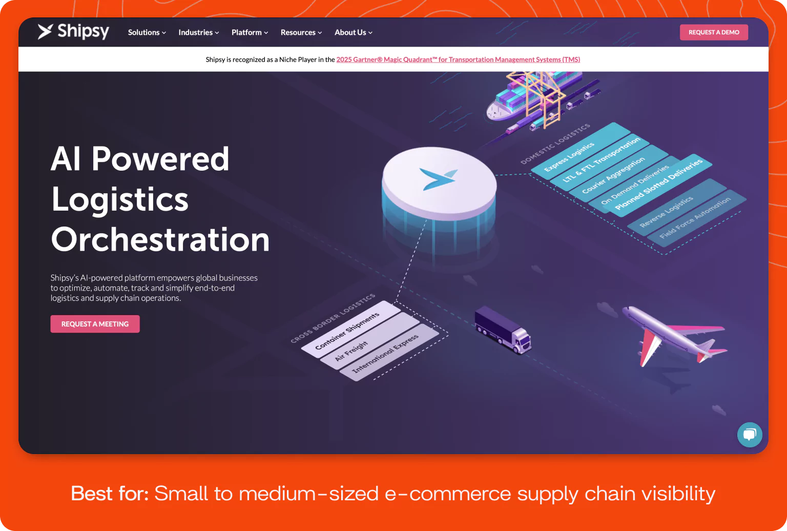 Screenshot of Shipsy homepage.