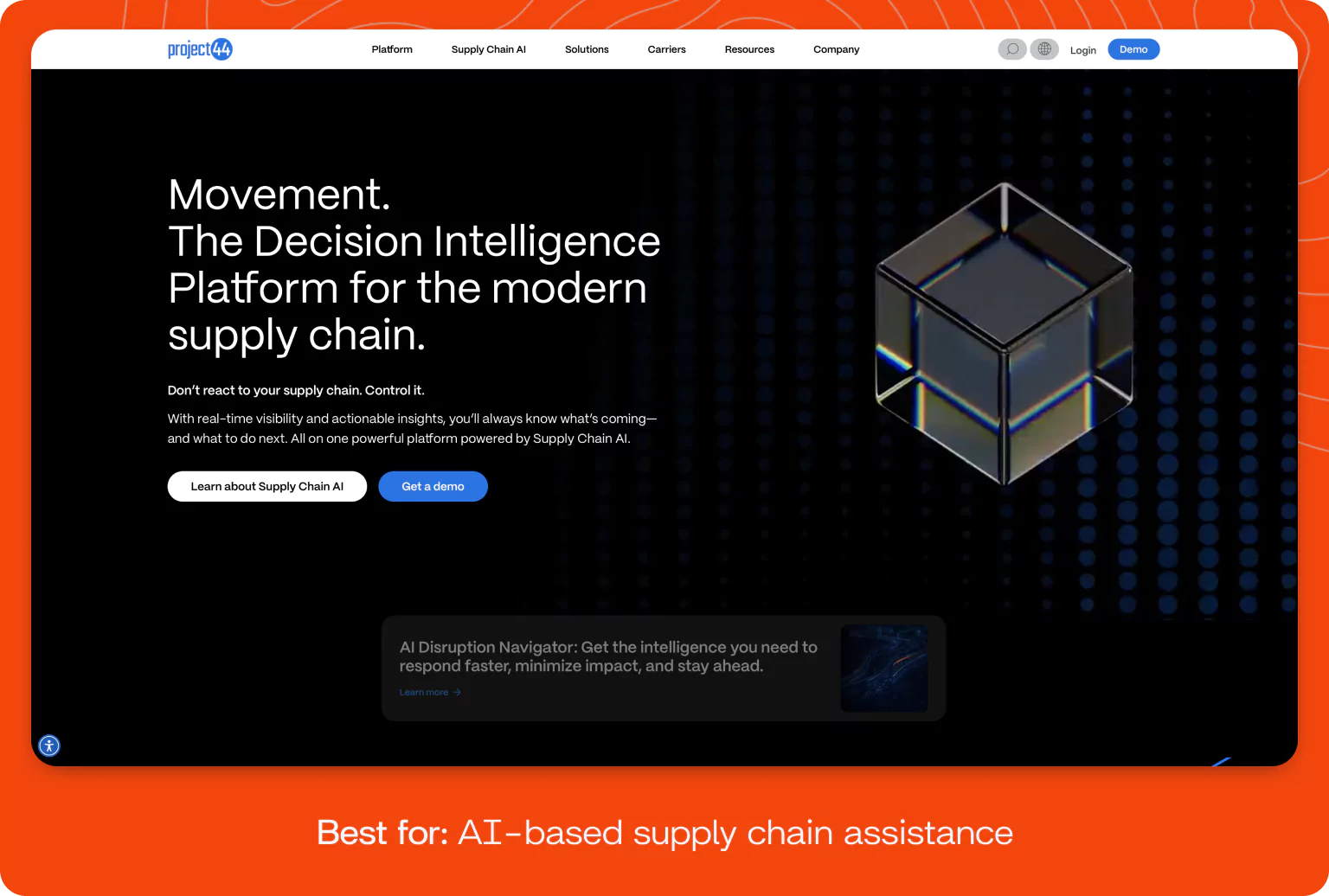 Screenshot of Project44 homepage.