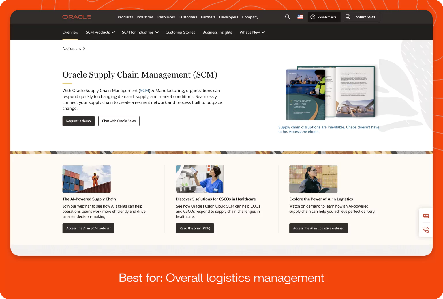 Screenshot of Oracle Supply Chain Management homepage.