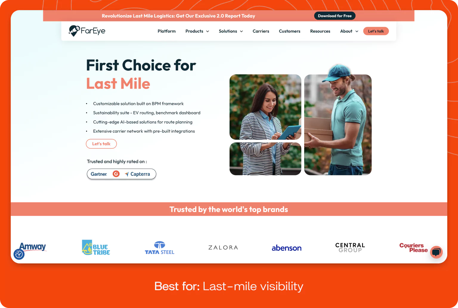 Screenshot of FarEye homepage.