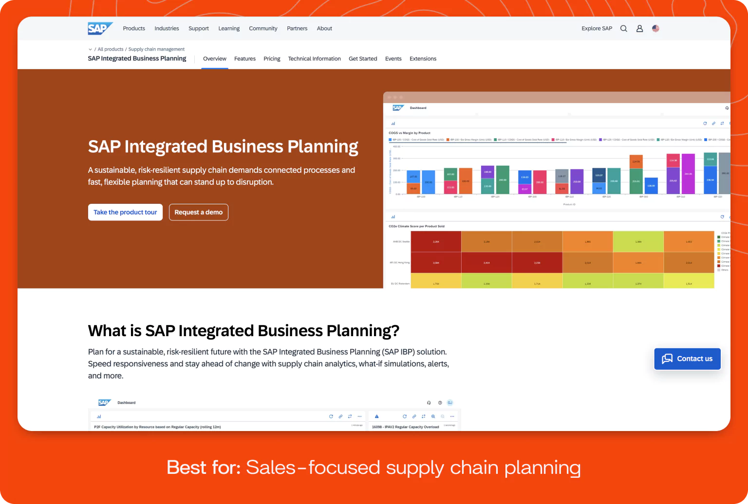 Screenshot of SAP Integrated Business Planning homepage.